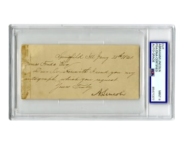 Lincoln Signed Autograph Request Note, PSA MINT 9 Encapsulated