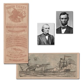 Lincoln & Johnson Presidential Election Ticket, 1864 Battle of Cherbourg, Finest We Have Seen!