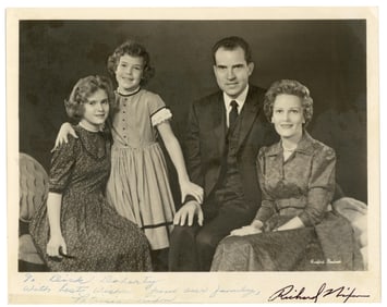 Richard Nixon and Patricia Nixon Signed Photo of Family - A Charming Image
