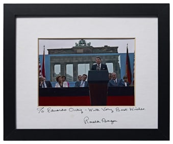 Ronald Reagan Signed Mat, "Tear Down This Wall" Photo, LOA by PSA/DNA