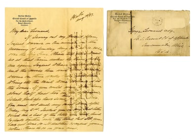 William Howard Taft ALS as Circuit Court Judge, with Hand-Addressed Cover