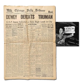 Chicago Daily Tribune Nov. 3, 1948 Issue With Banner Headline "DEWEY DEFEATS TRUMAN"