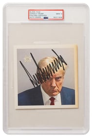 Donald Trump Signed Mug Shot Typescript, PSA/DNA Mint 9