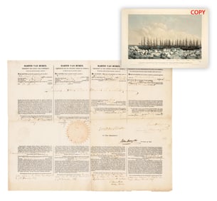 Martin Van Buren Signed Whaling Vessel 4 Lang. Ship's Papers, Later Part of the 1871 Disaster!