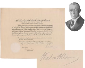 Woodrow Wilson Signed Appointment - Unusually Large Signature!