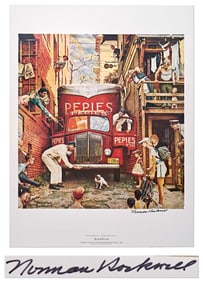 Norman Rockwell Signed Lithograph of His Painting "Roadblock"
