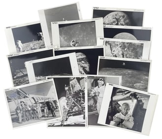 14 NASA Apollo Program Numbered Photographs, Includes 9 from Apollo 11