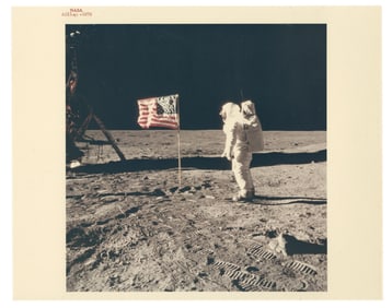 Apollo 11 Aldrin Flag on Moon NASA Red Number Photograph