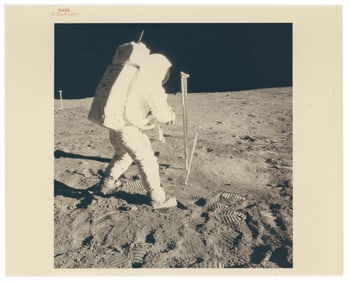 Apollo 11 Aldrin with Solar Wind Collector on Moon, NASA Red Number Photograph