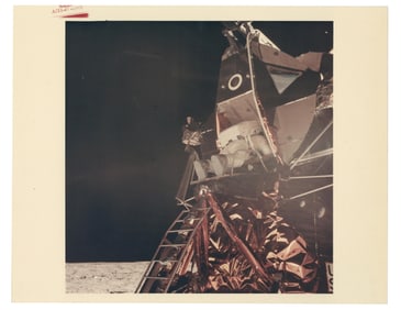Apollo 11 Aldrin Descending the LM, NASA Red Number Photograph