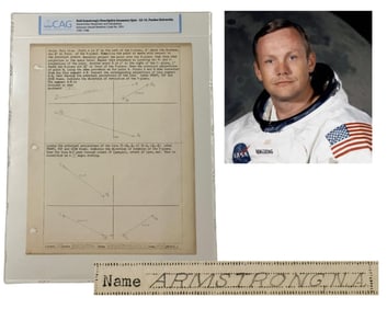 Neil Armstrong Signed Geometry Quiz! w/ Hand Drawn Calculations! CAG. Ex. Armstrong Family
