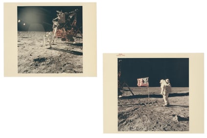 Two NASA Apollo 11 Photos: Aldrin on Moon, One Red Number