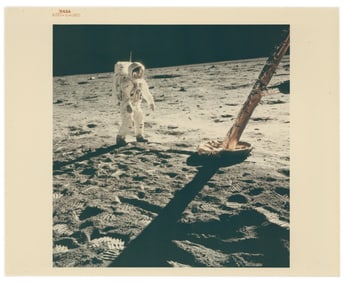 Apollo 11 Buzz Aldrin Inspects LM Footpad, NASA Red Number Photograph