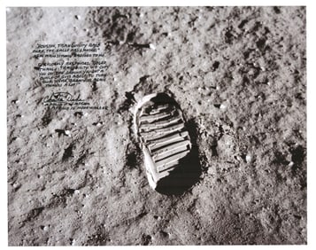 Charlie Duke Huge Signed Photo of Buzz Aldrin's Footprint on the Moon, With Zarelli Authentication