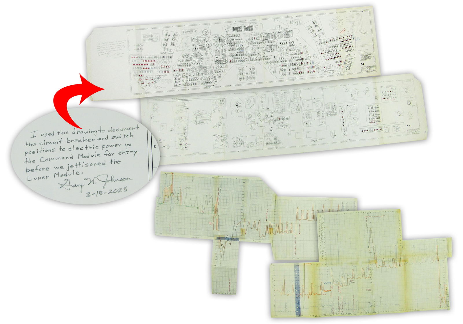 Apollo 13 Mission-Used Main Display Console Panel Drawing & Group of Hand Plotted Graphs, Ex. NASA (1 of 11)