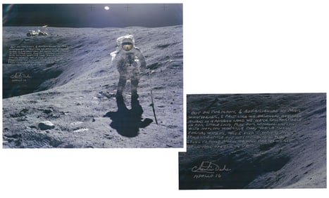 Charlie Duke Huge Signed Photo of Apollo 16 Moonwalk, With Zarelli Authentication