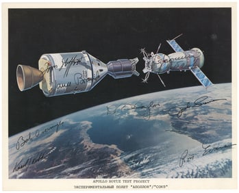 Apollo-Soyuz Signed Photo by 8 Crew Members, Official NASA Photo, Superb!