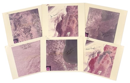 6 Skylab 3 NASA Red Number Photos, Signed by Carr, Lousma, Conrad, Bean and More