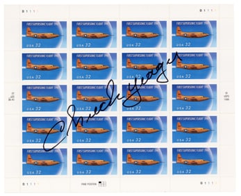 Chuck Yeager Signed Stamps Featuring Bell X-1, First Supersonic Plane Piloted by Him