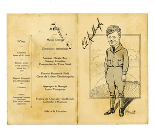 Charles Lindbergh Signed Program for Dinner Held at Savoy Hotel