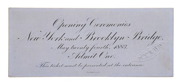 Ticket for the Brooklyn Bridge Opening Ceremonies, 1883, Made by Tiffany & Co.