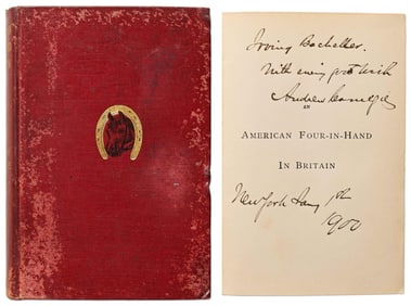 Andrew Carnegie Signs a Copy of His Travelogue, "An American Four-in-Hand in Britain," On the 1st