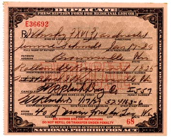 Prohibition: Whiskey Prescription for Medical Liquor