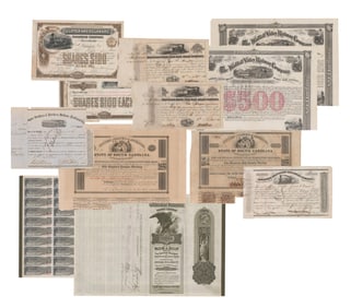 Group of Twelve 19th Century Railroad Stock Certificates