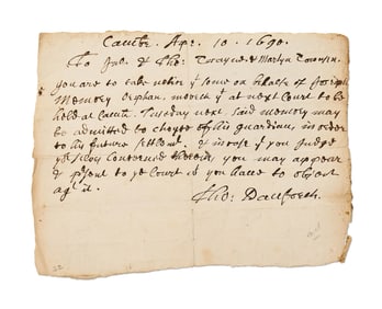 Salem Witch Trial Judge Thomas Danforth 1690 AMS Re: Orphan's Choice of Guardian