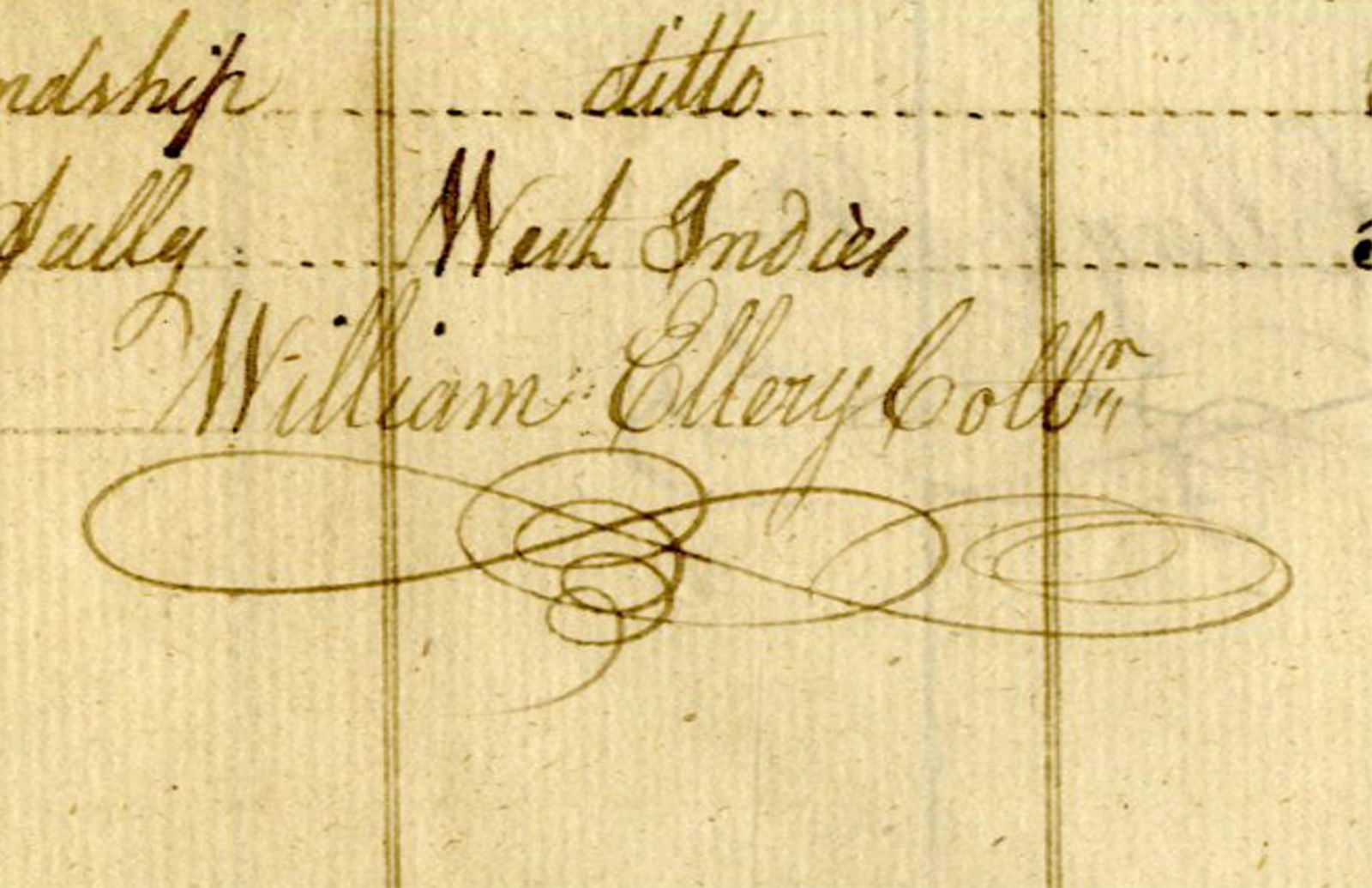 William Ellery Collects Customs On Slave Ship in Newport, Signed 2x, 1794 (1 of 5)