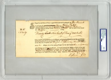 John Hancock Penned and Signed Ship's Receipt, PSA/DNA Mint 9!