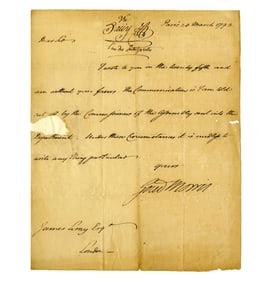 Gouverneur Morris ALS on Censorship of Letters In Revolutionary France