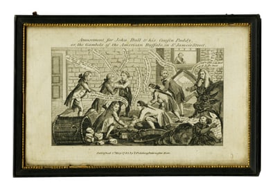 Satirical 1783 Engraving "Amusement for John Bull…" Commenting on American Revolution