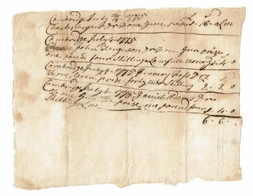 Receipt for Guns Just One Day After Washington Took Command of the Continental Army