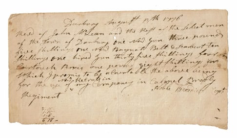 Captain Noble Benedict Signed 1776 Receipt for Arms for New Recruits
