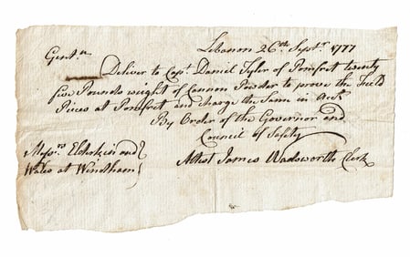 General James Wadsworth Signed Order for Cannon Powder
