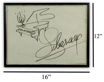 Huge Liberace Signed Page & Piano Sketch Framed