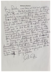 William Shatner Signed Handwritten Recollection of Star Trek's Scotty!