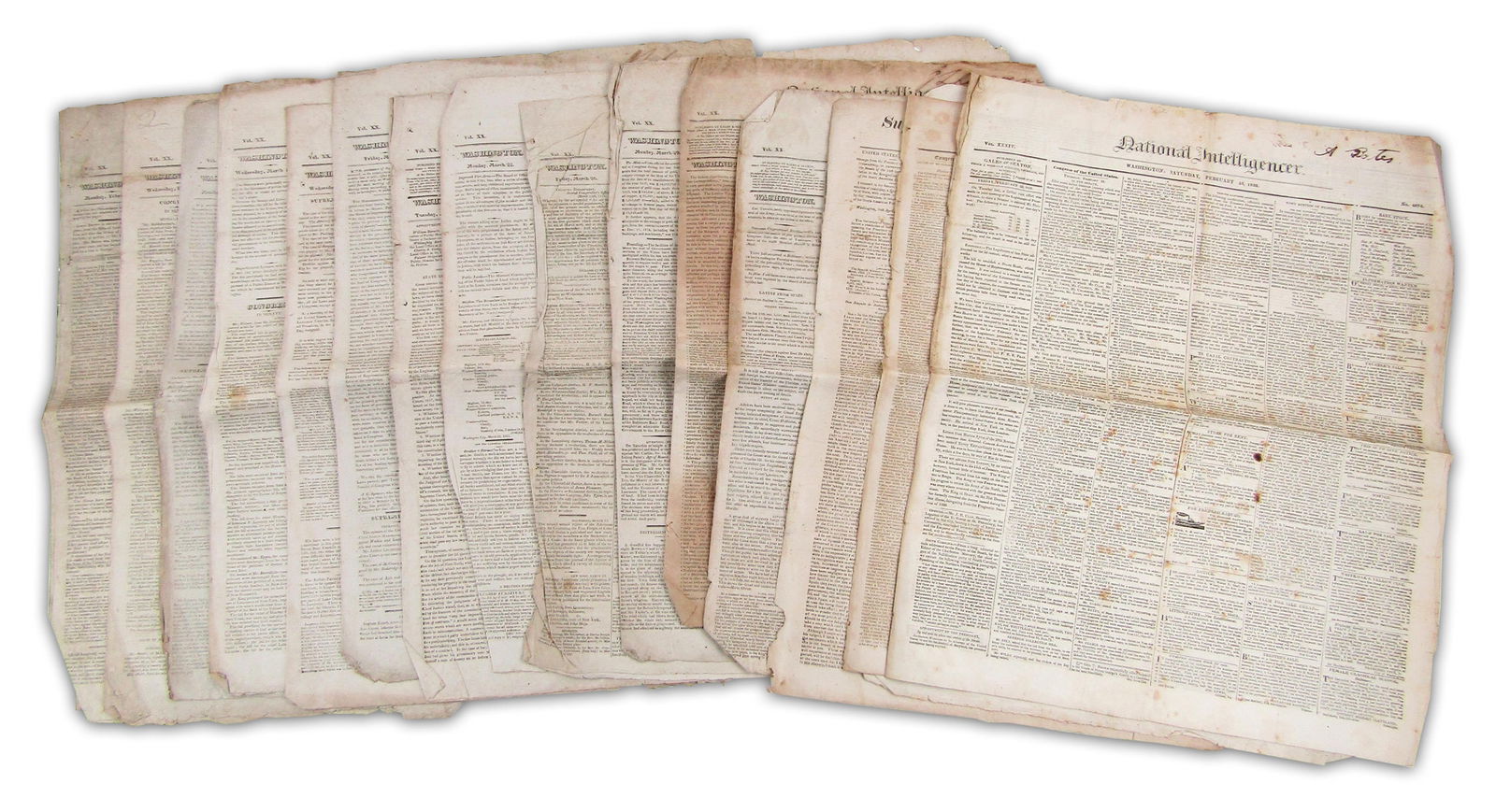 16 Issues "National Intelligencer," 1819-1833: Congressional News, Indian Relations, Tariffs, (1 of 9)