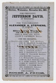 Davis/Stephens 1861 Confederate Presidential Election Ballot From VA Listing Soon-To-Become West VA