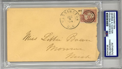 George Custer Handwritten Envelope to Libbie, A Month Before Their Marriage, PSA/DNA