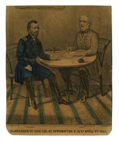 Lee's Surrender at Appomattox Under Grant, Currier & Ives Hand Colored Lithograph