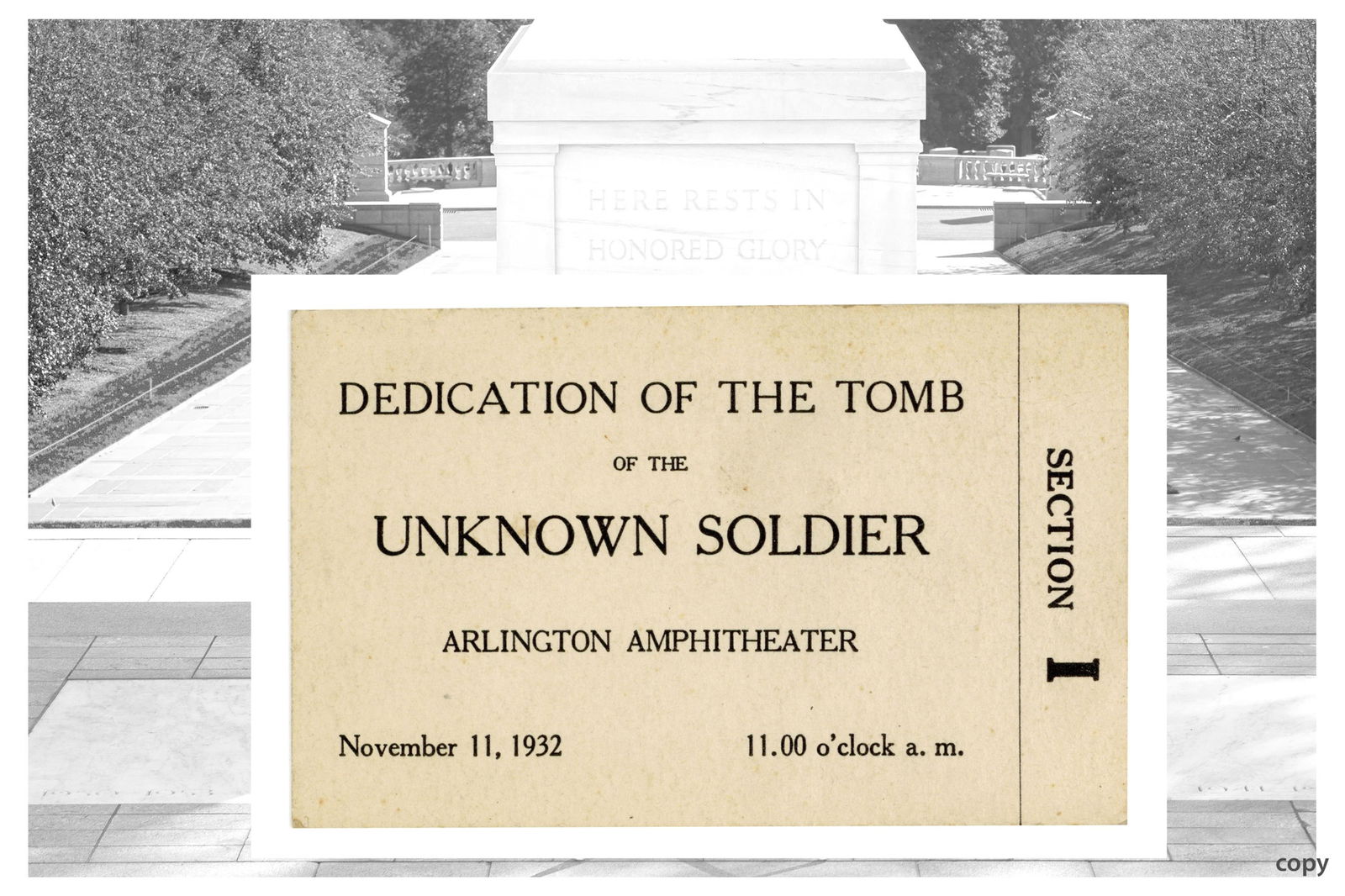 Tomb of the Unknown Soldier - Original Ticket to Dedication, November 1932 (1 of 2)