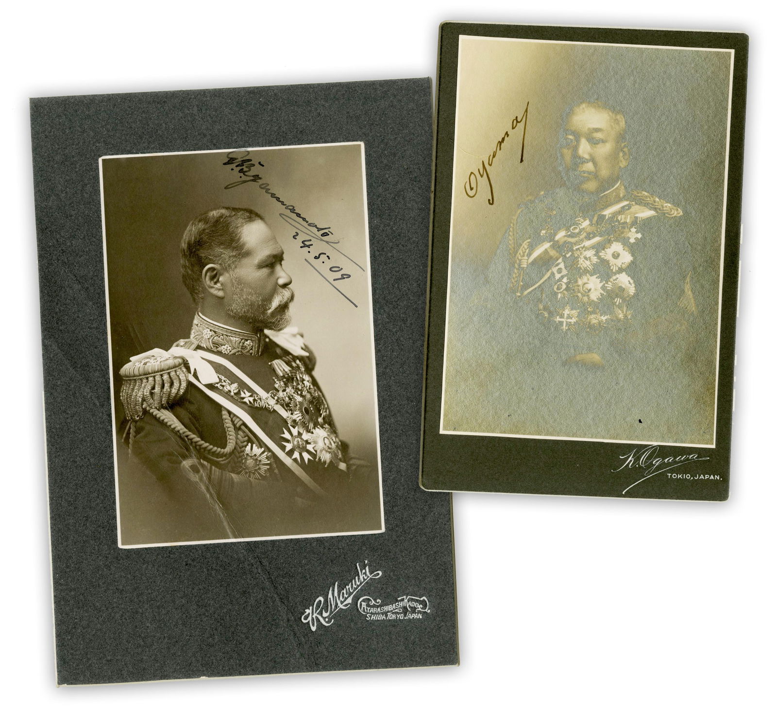[Imperial Japanese Military] Prince Oyama Iwao & Admiral Yamamoto Gonnohyoe Signed Cabinet Cards (1 of 3)