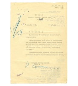 Stalin Twice-Signed Document Redirecting Forces 13 Days Into Siege of Leningrad