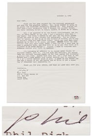 Philip K. Dick Very Rare TLS to a Fan Re: "Blade Runner," With PSA LOA