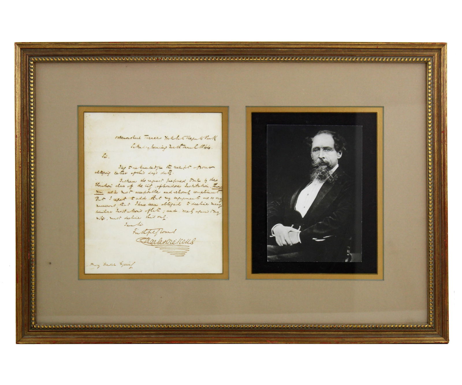 Charles Dickens ALS Declining Invitation by London Elocution Class (1 of 3)