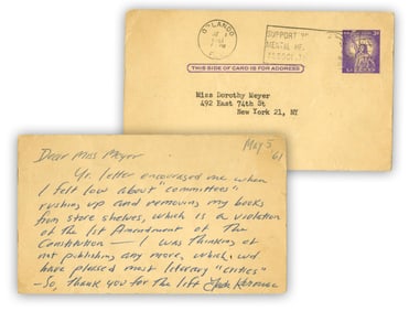 Jack Kerouac ALS: "a violation of the 1st Amendment of the Constitution" on the Banning of His Books