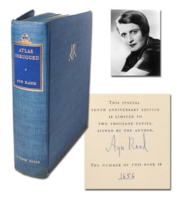 Ayn Rand Signed "Atlas Shrugged" 10th Anniversary Ltd. Ed. With Rare Original Glassine Dust Jacket &