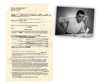 J.D. Salinger Signed Contract for "Franny and Zooey", Stipulating "no photographs"